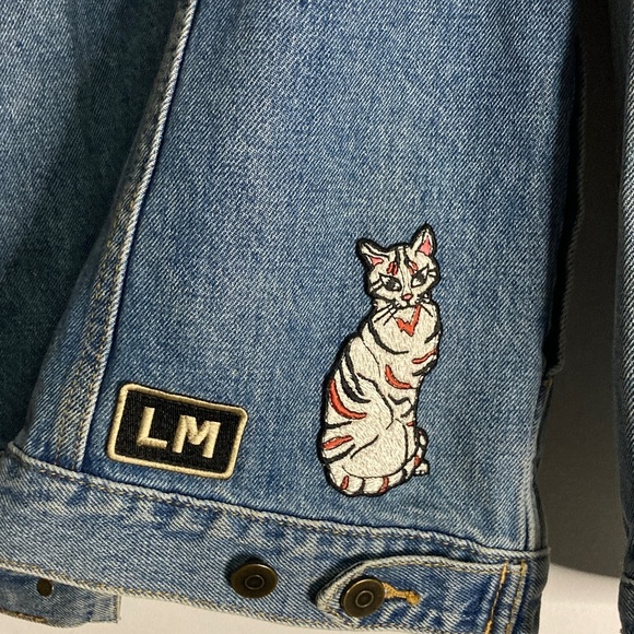 Aritzia Little Moon Dianthus Blue Denim Jacket with Colorful patchwork small - Picture 6 of 11